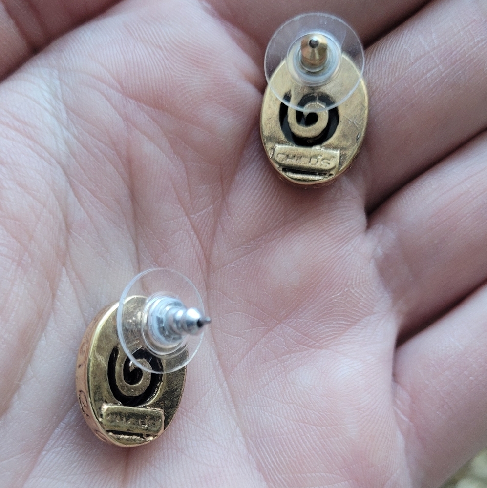 Chico's gold tone green glittery stud earrings - Picture 3 of 3